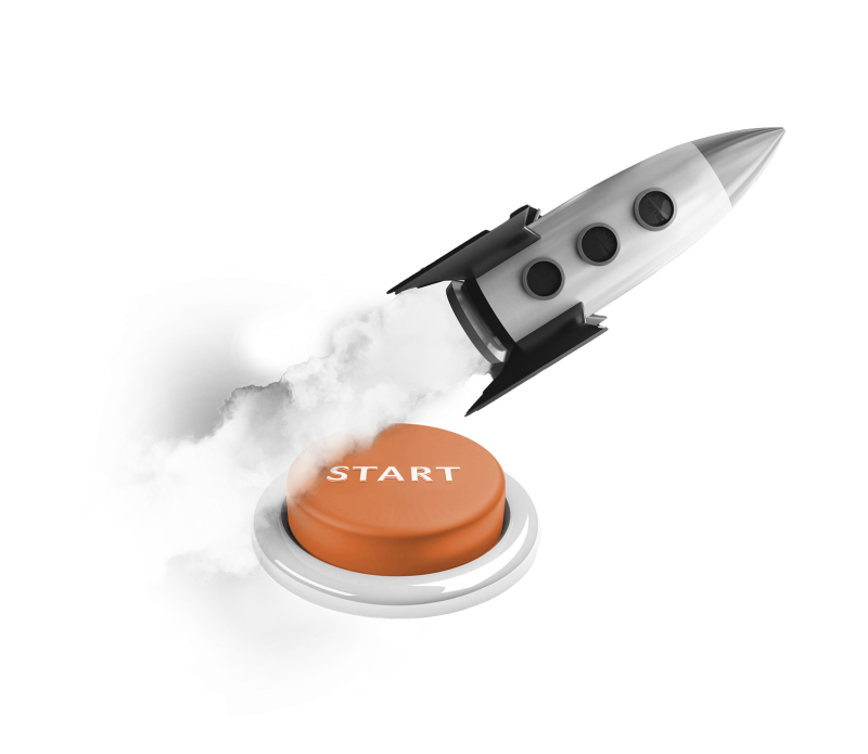Rocket with red START button