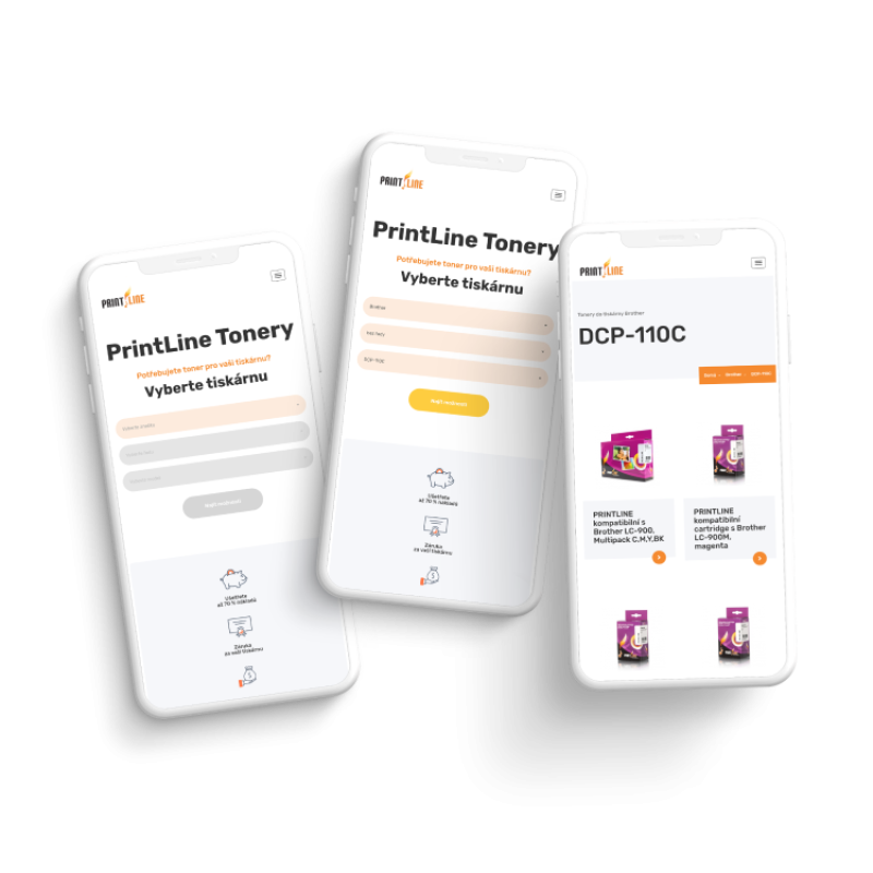 Three phones with PrintLine web