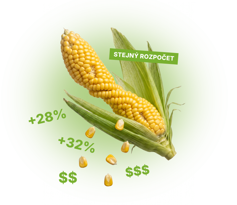 A corn cob twisted as if being wrung out, a growth rate of around one percent, dollars, and the words “Same Budget”