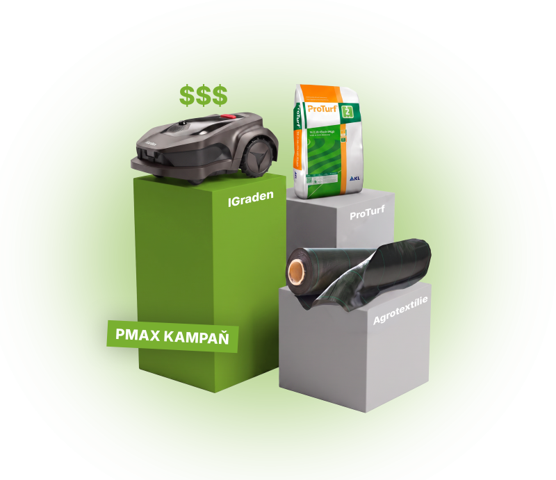 Robotic Lawn Mower, Fertilizer, and Agrotextile on the Podium
