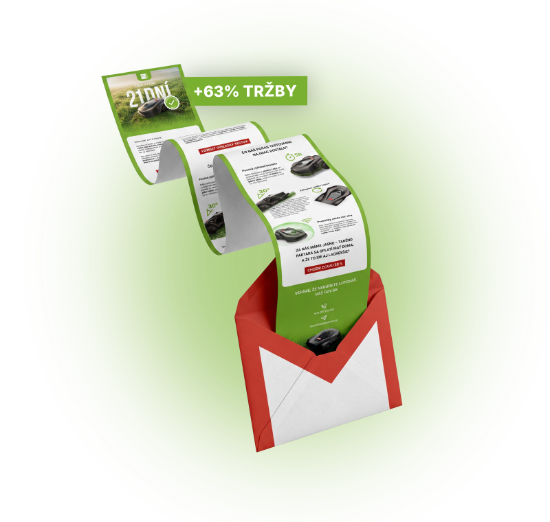 Envelope (Gmail logo) with a rolled-up newsletter peeking out
