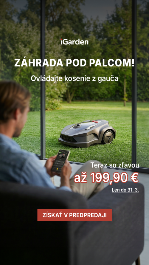 A banner for the iGarden robotic lawn mower showing how it can be controlled from a smartphone while sitting on the couch