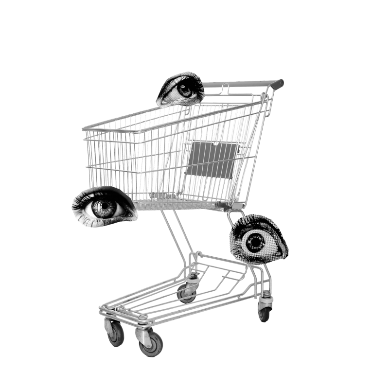 Shopping cart with eyes