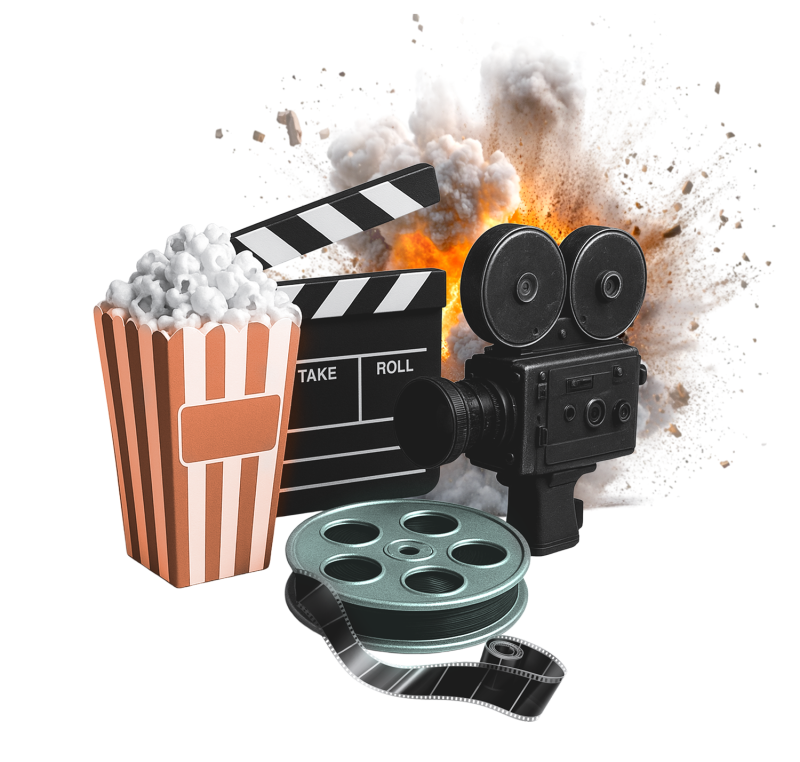 Film strip, popcorn and projection reel