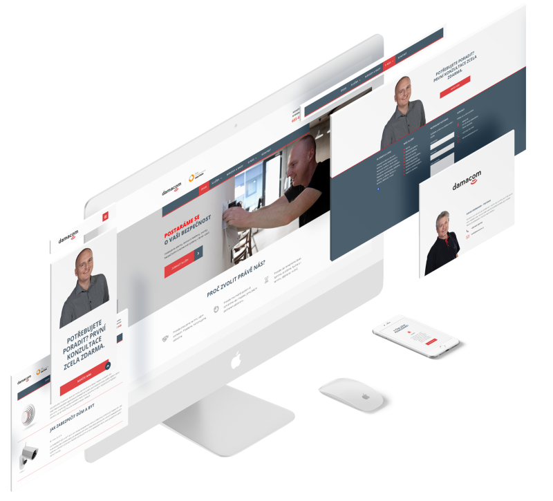 Mockup of Damacom website on monitor