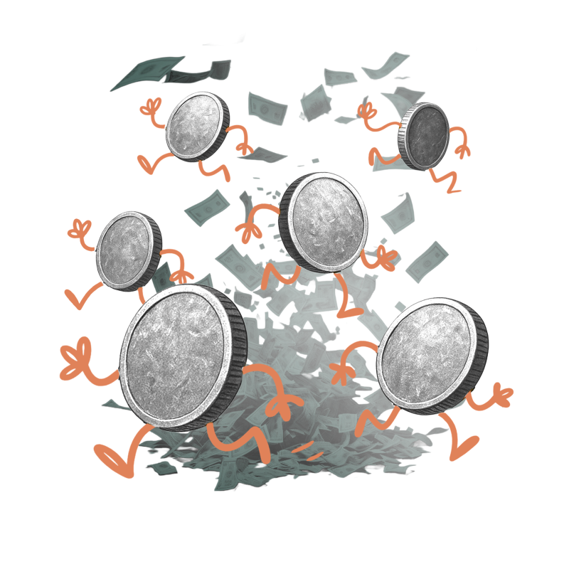 Coins with legs running off in all directions